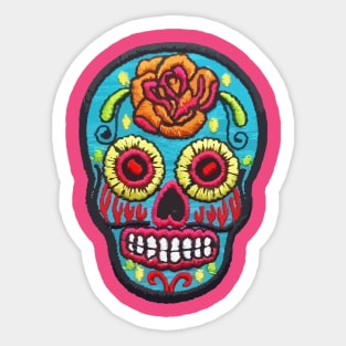 Sugar SKULL Blue mexican embroidery day of the dead flowers colorful calaverita Sticker